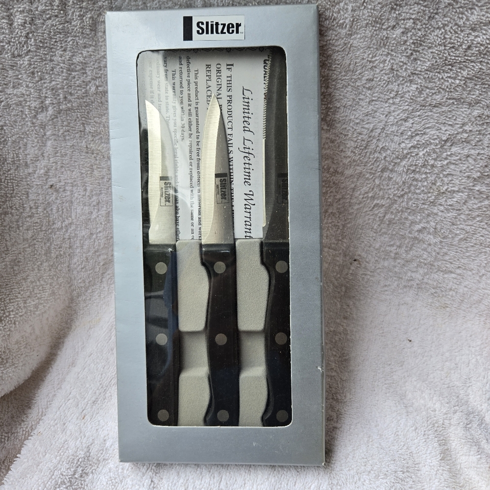 Slitzer pack of 3 kitchen knives unopened box vintage 1980s